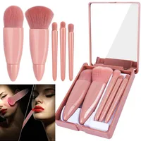 Makeup Brushes 5Pcs Set Cosmetic Powder Eye Shadow Foundation Blush With Mirror Highlighter Blending Eyelash Make Up Brush Tools