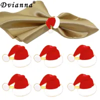 Anneaux de serviette dvianna chapeau de No￫l mignon d￩tenteurs de sertie rouges pour le d￮ner de vacances du Nouvel An Decoration HWC83 Drop livraison 2022 SMTB1