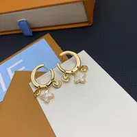 2022 Women L-Letters Stud Quality Long Dangle Earrings Luxury Geometric Studs 18K Gold Rhinestone Classic Flower Jewery With BOX