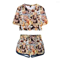 Sumanes de mujeres Summer Women Mujeres SEXY Tops Shorts Kawaii Genshin Impacto 3D Impresi￳n de roc￭o ombligo Sport Girl Suits Trendy Youthful Two Piece