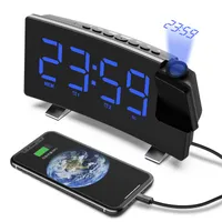 LED Radio alarm clock USB Charge Steady on projection curved large screen clock charging Snooze dimmer