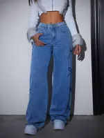 MASUCOR Mid Rise Baggy Jeans voor Dames Wijde Pijpen Denim Broek Y2k