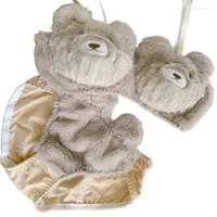 UNFAIRZQ Set di 2 mutandine da donna con reggiseno ricamato a forma di orsetto carino in pelliccia sintetica con ferretto, biancheria intima con fiocco in peluche, lingerie anime giapponese UNFAIRZQ Set di 2 mutandine da donna con reggiseno ricamato a forma di orsetto carino in pelliccia sintetica con ferretto, biancheria intima con fiocco in peluche, lingerie anime giapponese