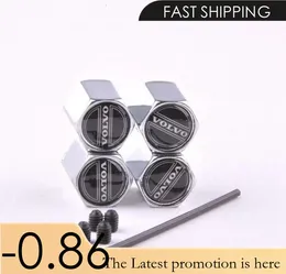 Volvo Black Silver Anti Dust Valve Stem Tire Caps - Set Of 4 Aluminum - UK Seller