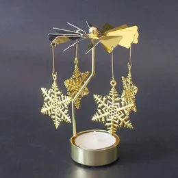 GROOMY Portacandele Giradischi Rotante Tealight Metallico tè Leggero Carousel Home Decor Ornament Gift - Snowflake