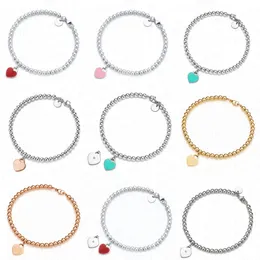 Bracciale UltraFine 950 Argento, 5mm, Perline Con Cuore Charm, Lunghezza 7 1/4 Pollici