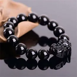 Wudaizhi 1 Pz Obsidian Stone Beads Bracciale Feng Shui