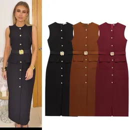 Women's Dress Black Long Dresses Spring Summer Button Up Sleeveless Sundress Vestidos Elegant Casual Women's Dresses 260803