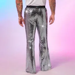 Foweknow Pantaloni a zampa, da uomo, stile retrò, stile vintage, 70 pezzi, a forma di campana, da uomo, a gamba larga, per Carnevale, da discoteca, per attività all'aperto, con tasche, bianco, S
