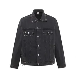 Men's Acetate Denim Jacket Y2K Harajuku Style Washed Old