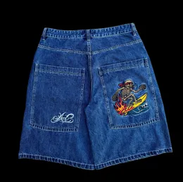 Y2K Knee Length Acrylic Denim Shorts Rivet Wing Pattern Casual