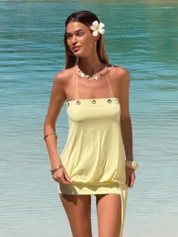 Womens Bodycon Yellow Mini Sleeveless Patent Leather Latex Tank Dress with  Hooded Collar and Flutter Short Sleeves from Dhgate Basic & Casual Dresses  - price 30.92