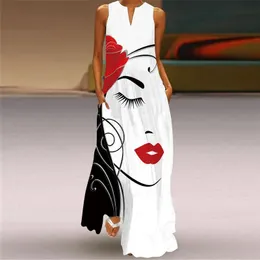 Vintage Print Maxi Dress For Women Summer Loose Sleeveless Long Dresses Elegant Lady V Neck Pocket Boho Beach Sundress Vestidos 260515