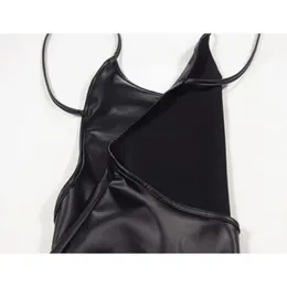 Seksi Suni Deri Elbise Backless Kulübü Parti Kısa Katı Siyah Islak Görünüm Lateks Bodycon Push Up Sütyen Mini Mikro 260508