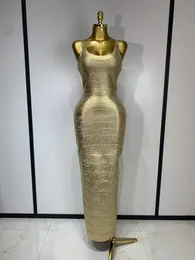 Kadın Kolsuz Bodycon Bandaj Elbise Ünlü Zarif Altın Kokteyl Akşam Parti Doğum Günü Elbise vestidos 260519