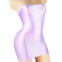 Sexy Oil Satin Glossy Shiny Sheer Micro Mini Dress See Through Bodycon Tight Pencil Cute Smooth Bandage Club 260522