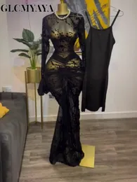 CMYAYA Fall Women Long Sleeve Stacked Mesh See Though with Lining Bodycon Long Dress Evening Birthday Sexy Party Dresses 260722