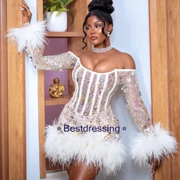 white homecoming dresses 2024 Sequined Feather Mini Mermaid Dress For... From Myohmydress, Rs.12,778.95 Dizzy Lizzie