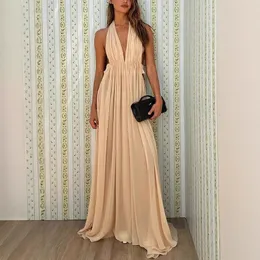 Kolsuz Tatil Patchwork Maxi Elbise Kadın Yaz O Boyun Katı Şık Parti Elbise Zarif Moda Bayanlar Elbise Oymak 250411