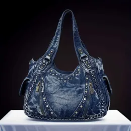 YeFine Casual Lavato Denim Borse A Spalla Top Handle Lady's Hobo Borse Donne Borse E Borse, Azzurro chiaro, Large