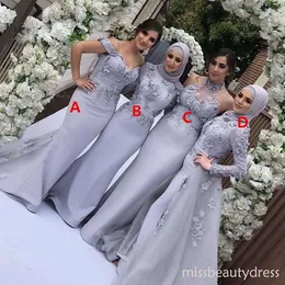 muslim bridesmaid dresses uk A-line Juliet Sleeve Soft Satin Islamic Muslim Wedding Clothing Engagement Dress