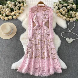 knee length dresses for ladies Floral Embroidery Long Sleeve Tie Waist Dress – Lela Rose main image 0