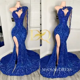 knee length dresses for ladies Sparkly Blue Mermaid Sequins Long Backless Prom Dress Royal Blue / 18 main image 0