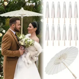 Ombrelli Di Carta Oleata 10 Pezzi Da 60cm – Decorazione Fai-da-Te Per Matrimoni, Battesimi E Feste, Manico In Bambù, Colore Bianco