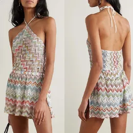 Baskılı Saçak Kadın Boyundan Bağlamalı Elbise Renk Çizgili Slim Fit Seksi Bikini Yelek Kaşkorse Patchwork Tatil Plaj Püskül Kısa Elbiseler 250614
