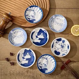 Soy Sauce 4 Piece Japanese Cat Pattern Plates Set - 3.9 Inch Ceramic Dishes For Sushi & Appetizers Soy Sauce Dishes
