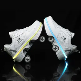 Shoe Roller Skates: Unisex Casual Sneakers with Four Wheels Deformable  Walking and Running Shoes for Adults