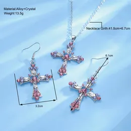 Rhinestone Cross Jewelry Set: Pendant Necklace Earrings Y2K Gothic  Fashion, Pink Kiss Jewelry