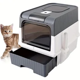 Enclosed Cat Litter Box: Splash-Proof, Easy Clean Drawer, Dual