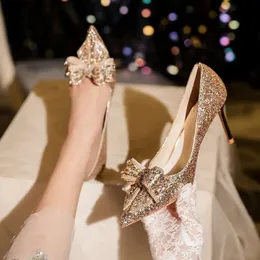 Gold Sequined Butterfly Pointed Toe Pumps Elegant Women's High Heels for  Parties Weddings