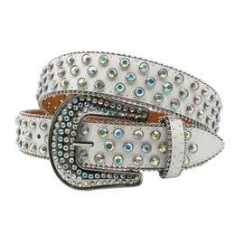Women's Western Rhinestone Studded Jeans Belt White Black Classic  Style