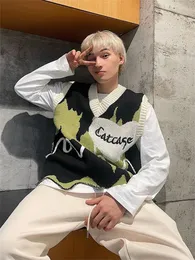 Unisex Colorblock Oversized Knit Sweater Vest - Harajuku