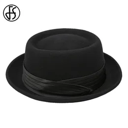 Pork Pie Uomo MQMYJSP Cappello Vintage Tesa Larga Feltro Di Lana Fedora Cappello Nero Mans Chiesa Jazz Ribbon Caps Signori, Nero 56-58 Cm, L Fedora Taglia 58 Nero