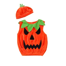 Disfraz del mameluco de calabaza del bebé con sombrero Jumpón de cosplay  para niños para niñas de niñas, atuendo de Halloween suave y cómodo, 0-5