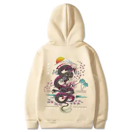 Dragon Print Hooded Sweatshirt - Casual Round Neck Long