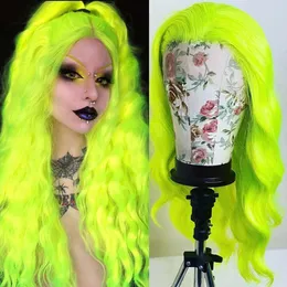 ✨NEON GREEN GLUE-LESS 22”-24”FESTIVE CELEBRITY WIG Luxury Remy Neon Green 100% Human Hair Swiss 13x4 Lace Front  main image 4