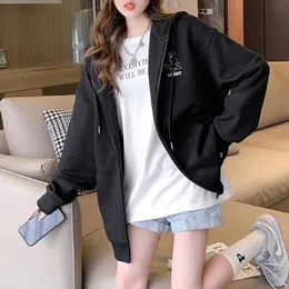 Chic Embroidered Beige Hoodies Womens With Zipper Casual