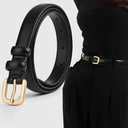 Womens Black Leather Belt with Vintage Needle Buckle
