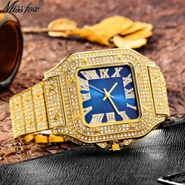 Luxury Hip Hop Blue Square Dial Quartz Watch With Roman Luxury Hip Hop Blue Square Dial Quartz Watch With Roman