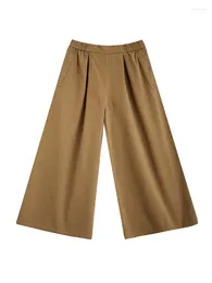 Womens High Waist Wide Leg Pleated Pants - Casual Loose