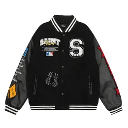 Varsity Jacket Mens Designer Jackets Leather Sleeve Patchwork Men