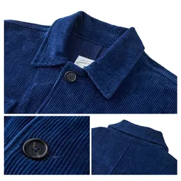 Men's Vintage Indigo Corduroy Jacket Hand-Dyed Blue Lapel, Multi-Pocket,  Casual Cardigan