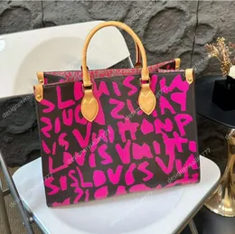 DHgate.com:Luxury Pink & Orange Graffiti Leather Tote Bag