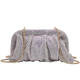 Pochette Donna Elegante Glitter Argento Con Catena - Borsa Da Sera A Busta Per Matrimonio E Cerimonie