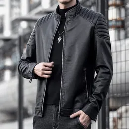 Mens Trendy PU Leather Motorcycle Jacket With Stand Collar Mens Trendy PU Leather Motorcycle Jacket With Stand Collar
