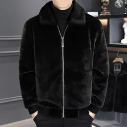 Mens Faux Mink Coat Warm Winter Jacket With Flip Collar Casual